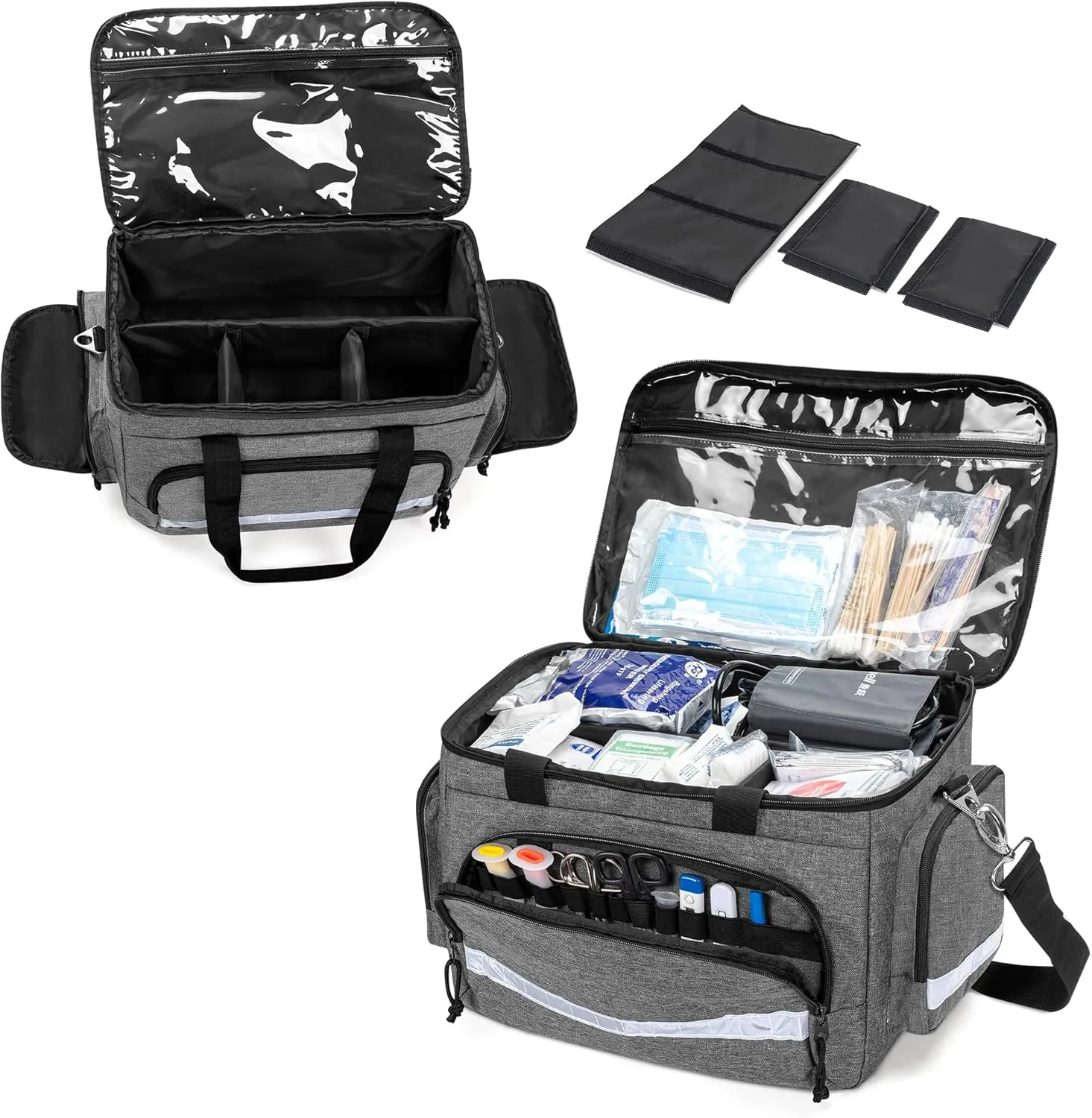 Damero Medical Trauma Bag, First Aid Bags Empty Medical Bag with Detachable Dividers, Ideal for Nurse, Physical Therapists, Doctors, Gray (BAG ONLY)