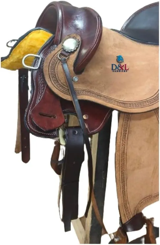 D&L Saddlery Handmade Comfort Trail Without Horn Leather Endurance Hornless Equestrian Horse Saddle for Horseback Riding Size 14" to 18" inch Seat Available MOD01