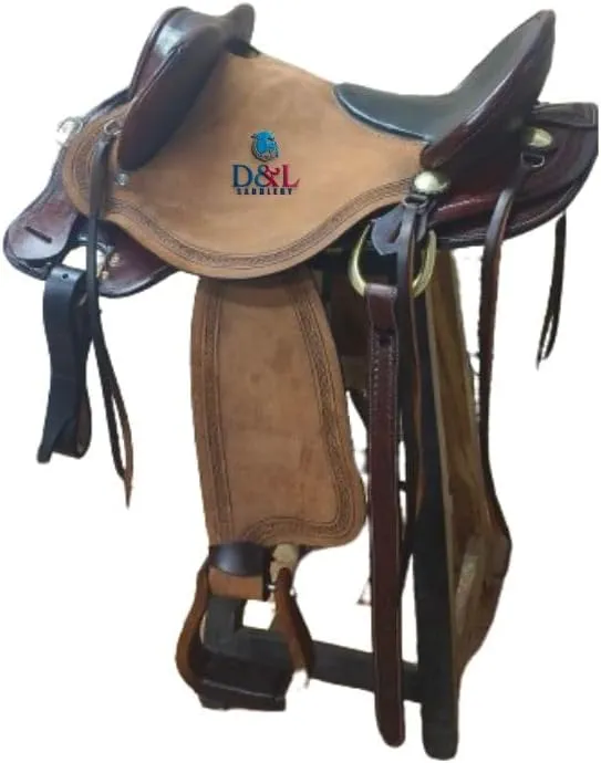 D&L Saddlery Handmade Comfort Trail Without Horn Leather Endurance Hornless Equestrian Horse Saddle for Horseback Riding Size 14" to 18" inch Seat Available MOD01
