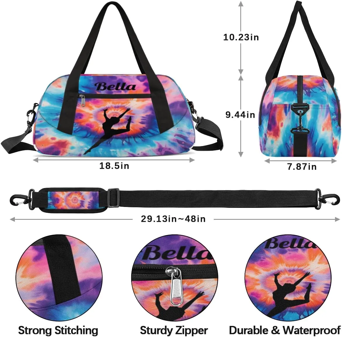 Dancing Colorful Tie-dye Personalized Dance Bag Gym Bag for Girls Boys, Personalized Custom Sports Gym Bag, Customized Kids Duffel Bags Weekender Overnight Bag Travel Duffel Bag for Kids