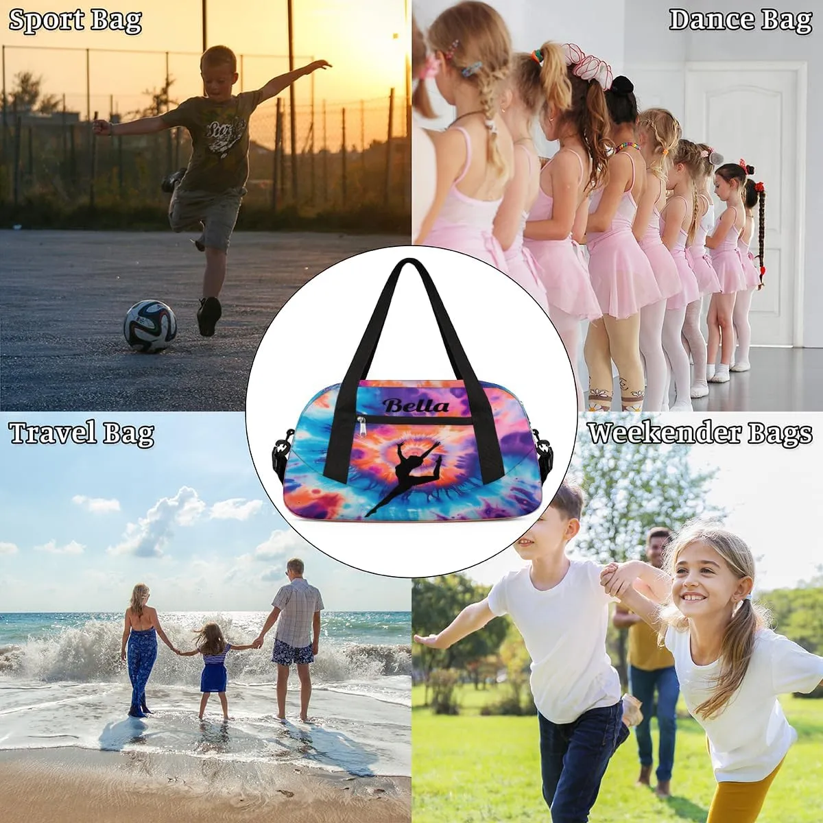 Dancing Colorful Tie-dye Personalized Dance Bag Gym Bag for Girls Boys, Personalized Custom Sports Gym Bag, Customized Kids Duffel Bags Weekender Overnight Bag Travel Duffel Bag for Kids