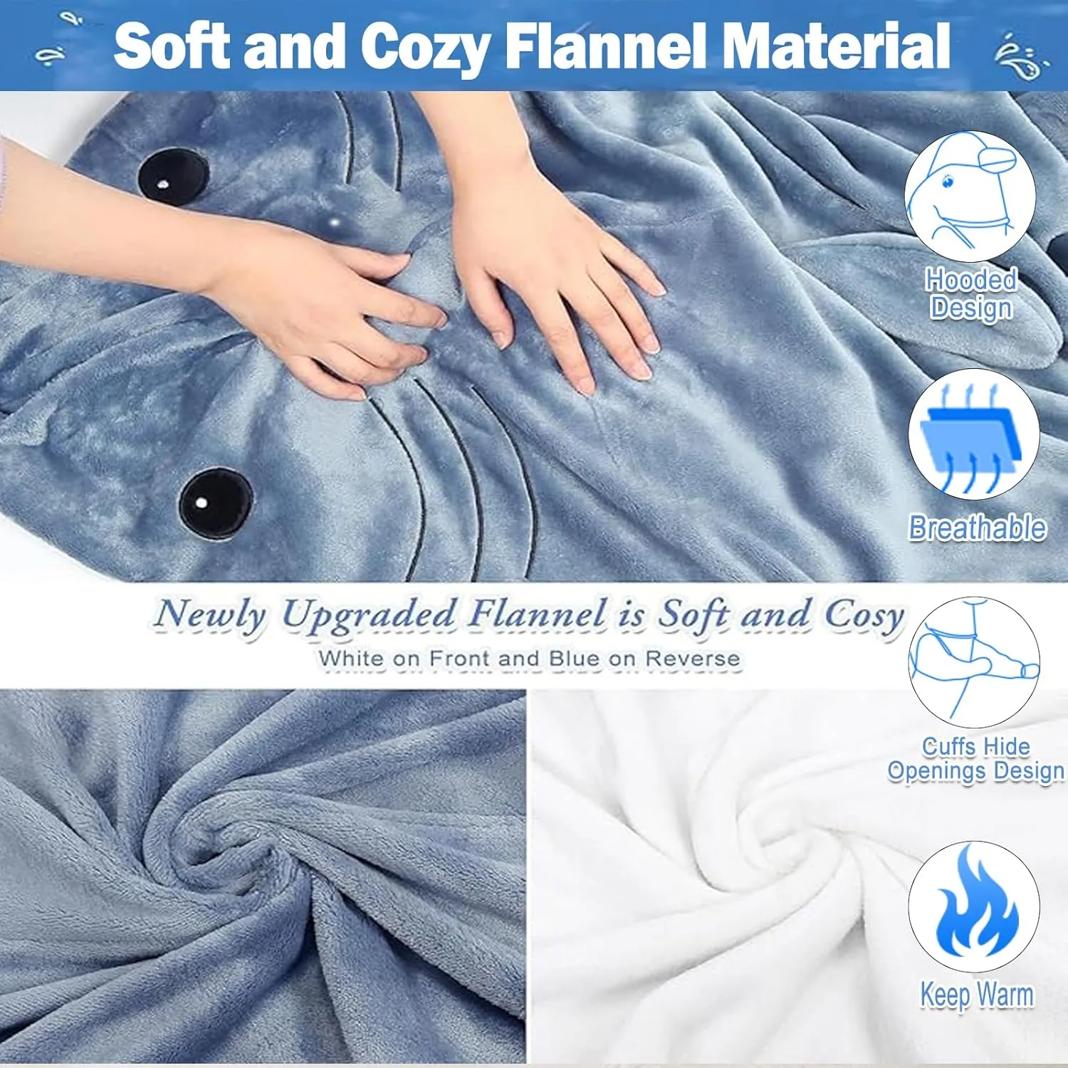 DDMY Shark Blanket Wearable XXXL Size Flannel Onesie for Adult, Sleeping Bag for Cosplay Cartoon Hoodie Throw Blankets