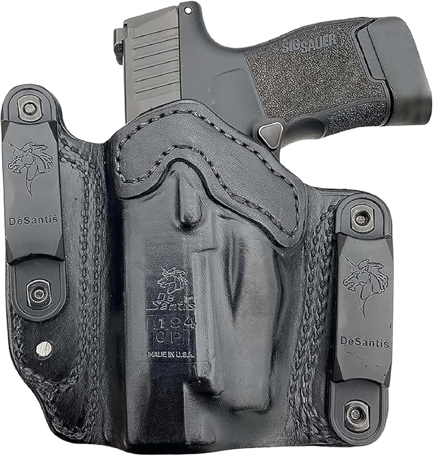 DeSantis Variable GRD Gun Holster, Fits Springfield Hellcat and Hellcat OSP, Made of Premium Saddle Leather, Tough Design and Stitching, Ambidextrous Holster, Unisex, Black