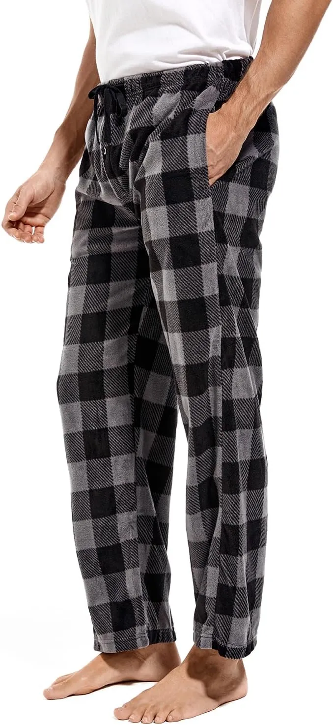 DG Hill 1Pack or 3Pack Mens PJ Pajama Pants Bottoms Fleece Lounge Pants Sleepwear Plaid PJs with Pockets Microfleece