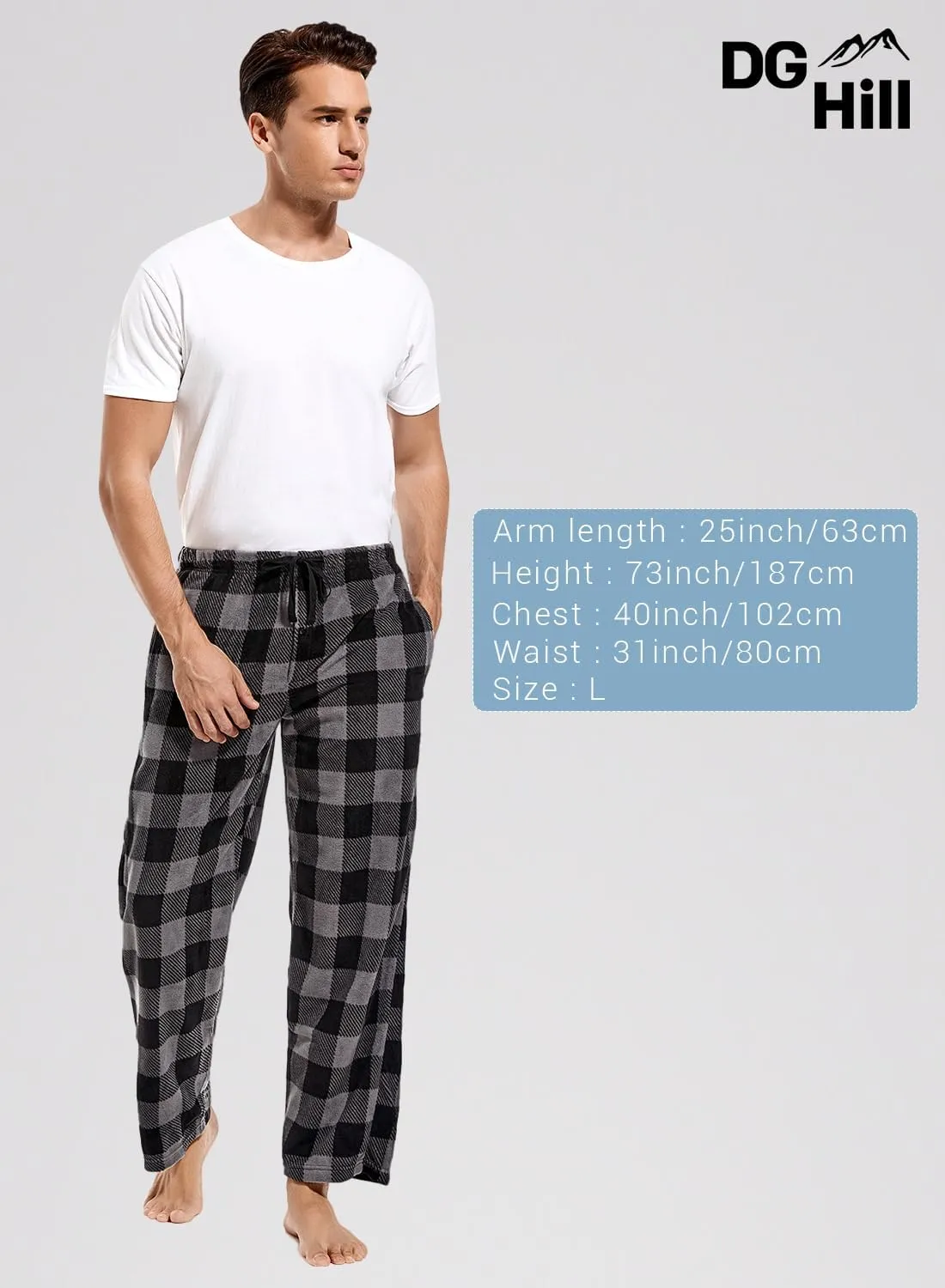 DG Hill 1Pack or 3Pack Mens PJ Pajama Pants Bottoms Fleece Lounge Pants Sleepwear Plaid PJs with Pockets Microfleece