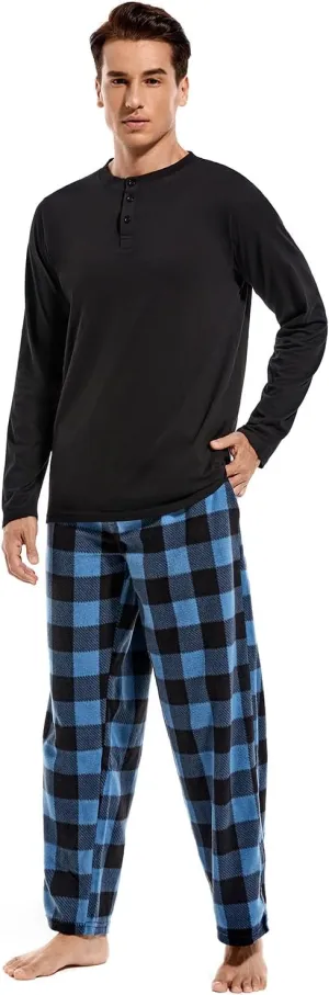 DG Hill Pajama Pants Men - Flannel Pajama Pants Fleece PJS Sets Cotton Top - Mens Pajama Set PJ Sleep Pant Loungewear Sets