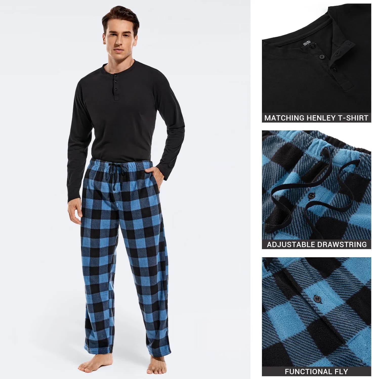 DG Hill Pajama Pants Men - Flannel Pajama Pants Fleece PJS Sets Cotton Top - Mens Pajama Set PJ Sleep Pant Loungewear Sets