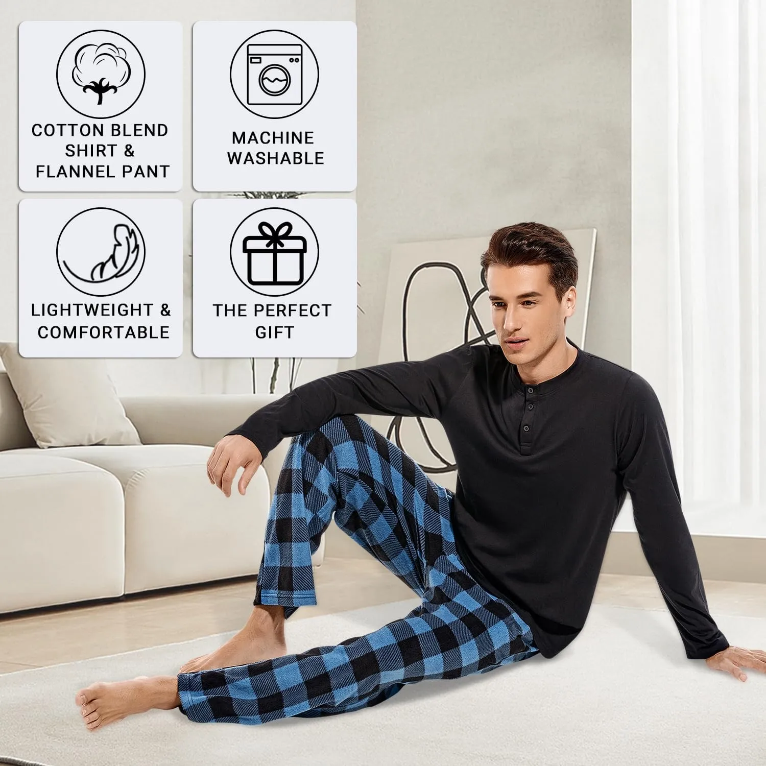 DG Hill Pajama Pants Men - Flannel Pajama Pants Fleece PJS Sets Cotton Top - Mens Pajama Set PJ Sleep Pant Loungewear Sets