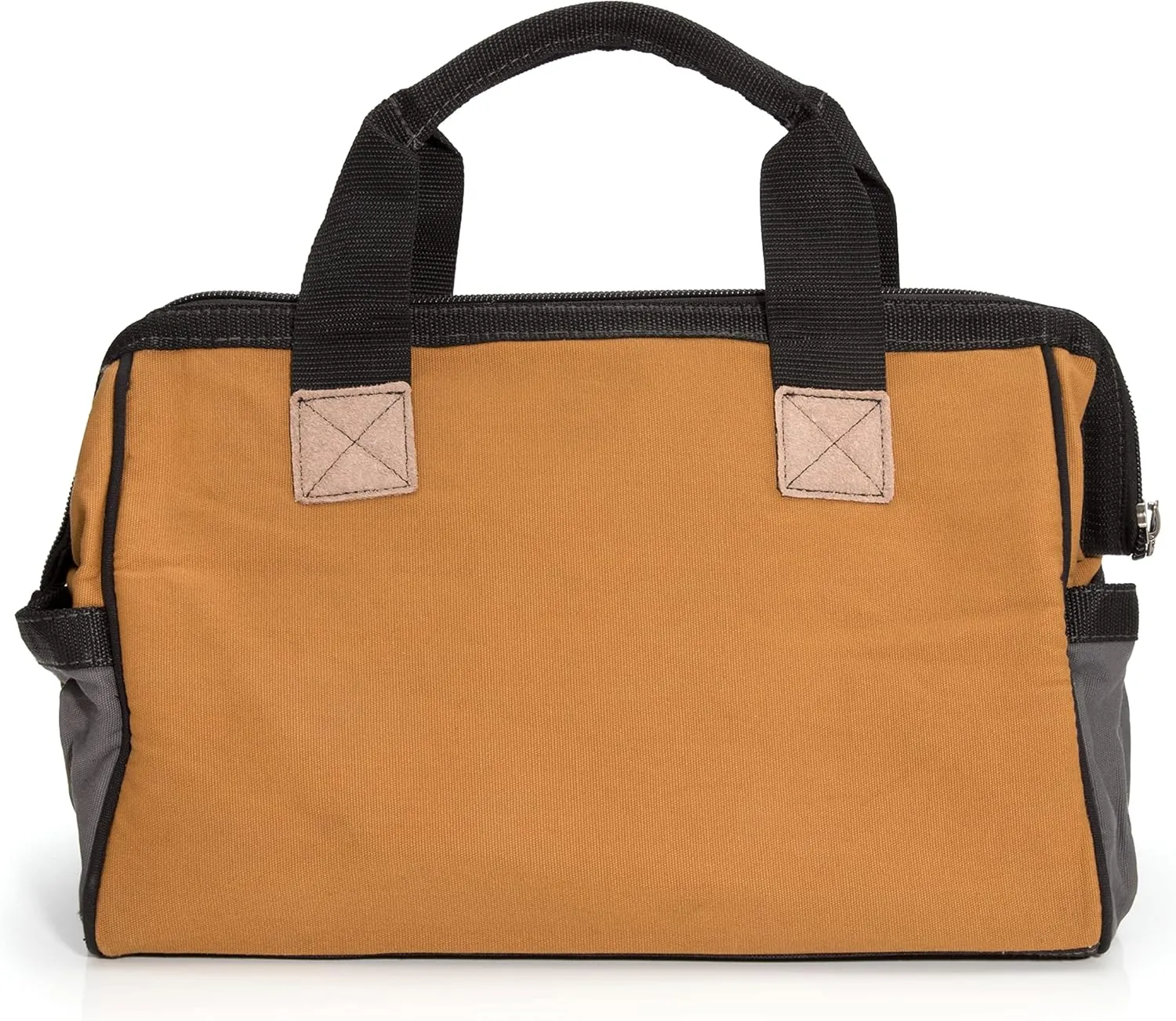 Dickies 16-Inch Durable Canvas Work Bag for Painters, Carpenters, and Builders, Heavy-Duty Zipper, Reinforced Handles, Exterior Pockets, Tan/Grey