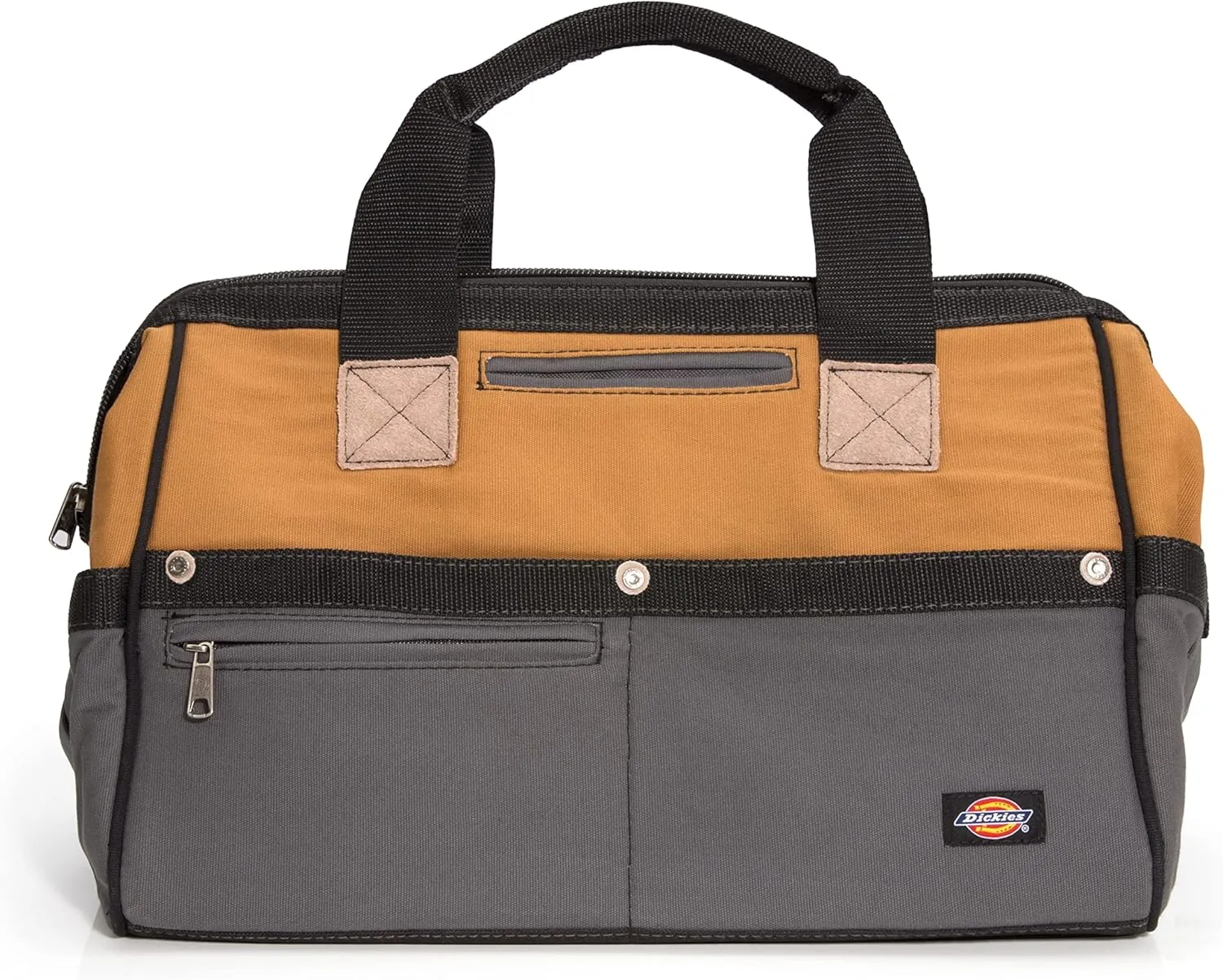 Dickies 16-Inch Durable Canvas Work Bag for Painters, Carpenters, and Builders, Heavy-Duty Zipper, Reinforced Handles, Exterior Pockets, Tan/Grey