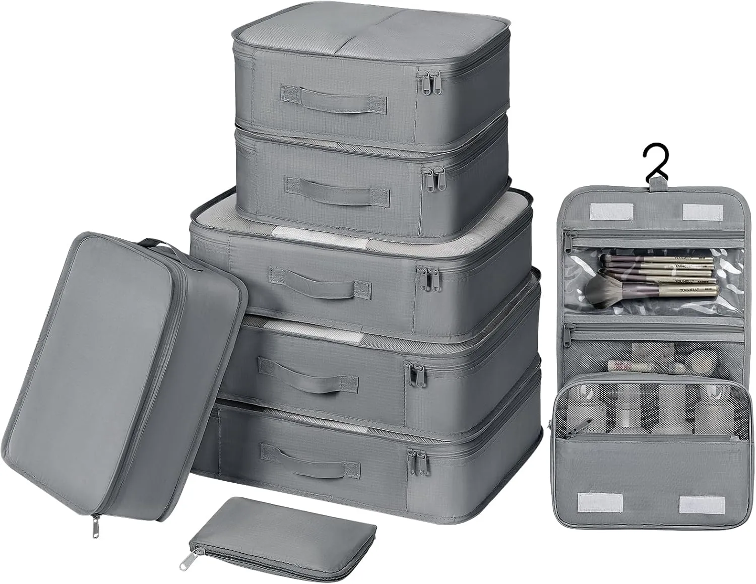 DIMJ Travel Packing Cubes - Luggage Cubes for Suitcases Packing Organizers Lightweight Suitcase Organizer for Shoes Clothes Cosmetics Toiletries 8 Set (Grey)