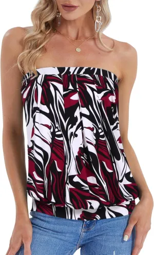 DJT Women's Summer Beach Tie Dye Sleeveless Stretchy Pleated Tube Tops