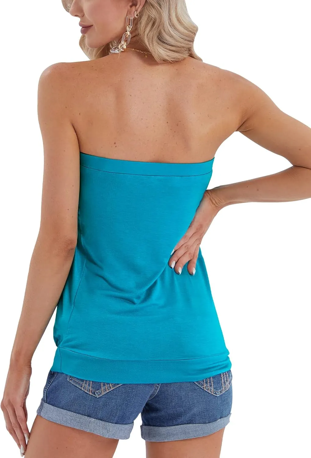 DJT Women's Summer Beach Tie Dye Sleeveless Stretchy Pleated Tube Tops