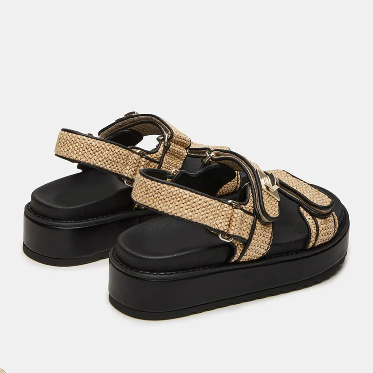 DOEYG Raffia Platform Sandals for Women Comfortable Casual Adjustable Buckle Strap Summer Open Toe Woven Slingback Beach Sandals