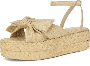 DOEYG Raffia Platform Sandals for Women Comfortable Casual Adjustable Buckle Strap Summer Open Toe Woven Slingback Beach Sandals
