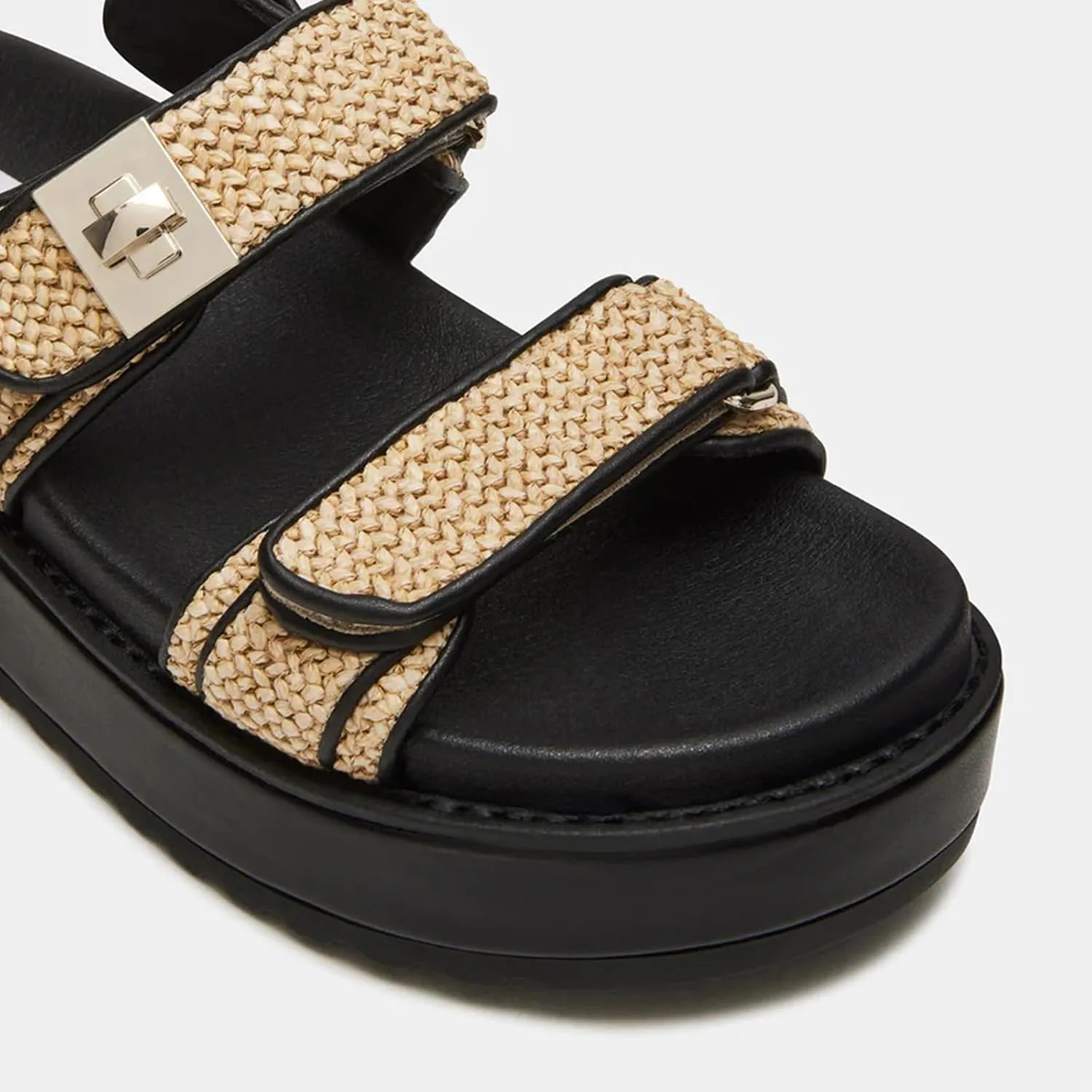 DOEYG Raffia Platform Sandals for Women Comfortable Casual Adjustable Buckle Strap Summer Open Toe Woven Slingback Beach Sandals