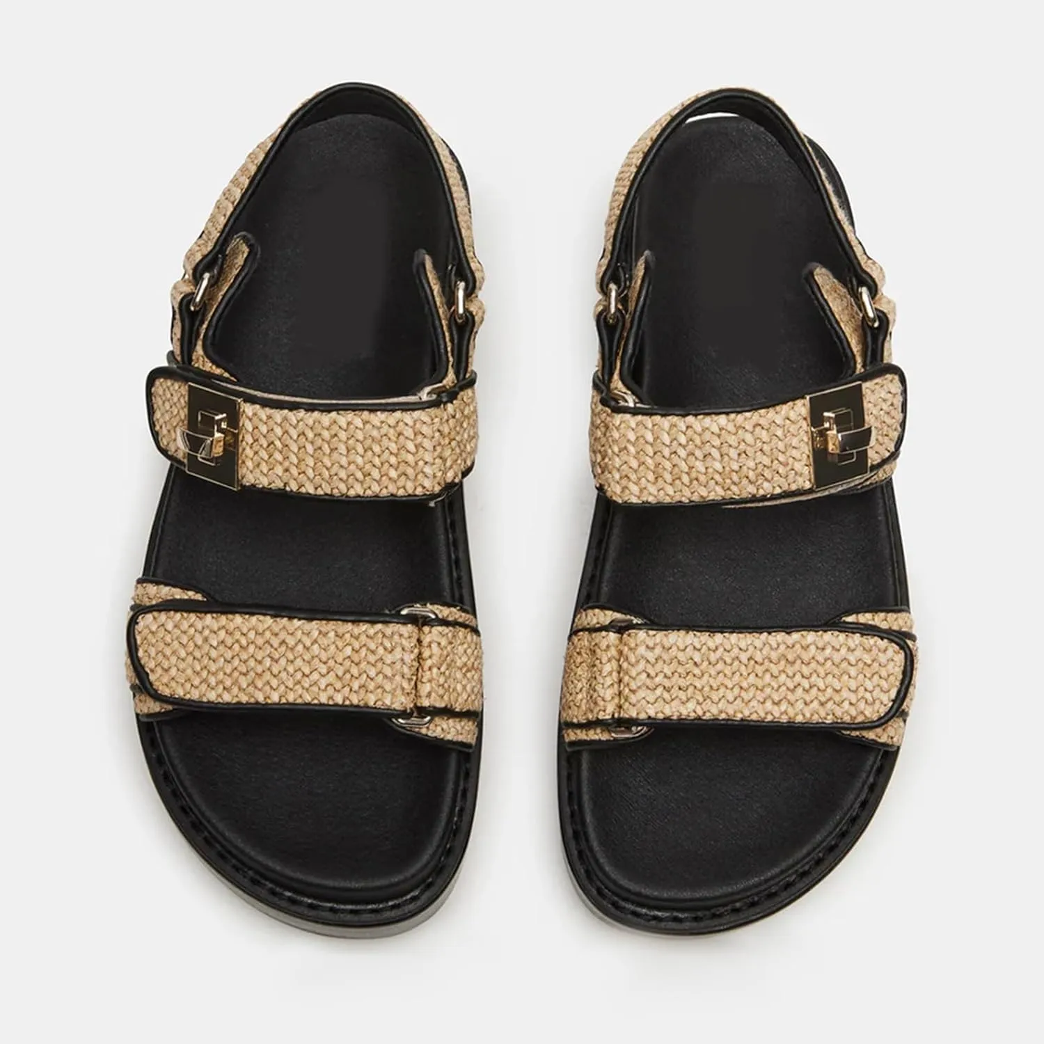 DOEYG Raffia Platform Sandals for Women Comfortable Casual Adjustable Buckle Strap Summer Open Toe Woven Slingback Beach Sandals
