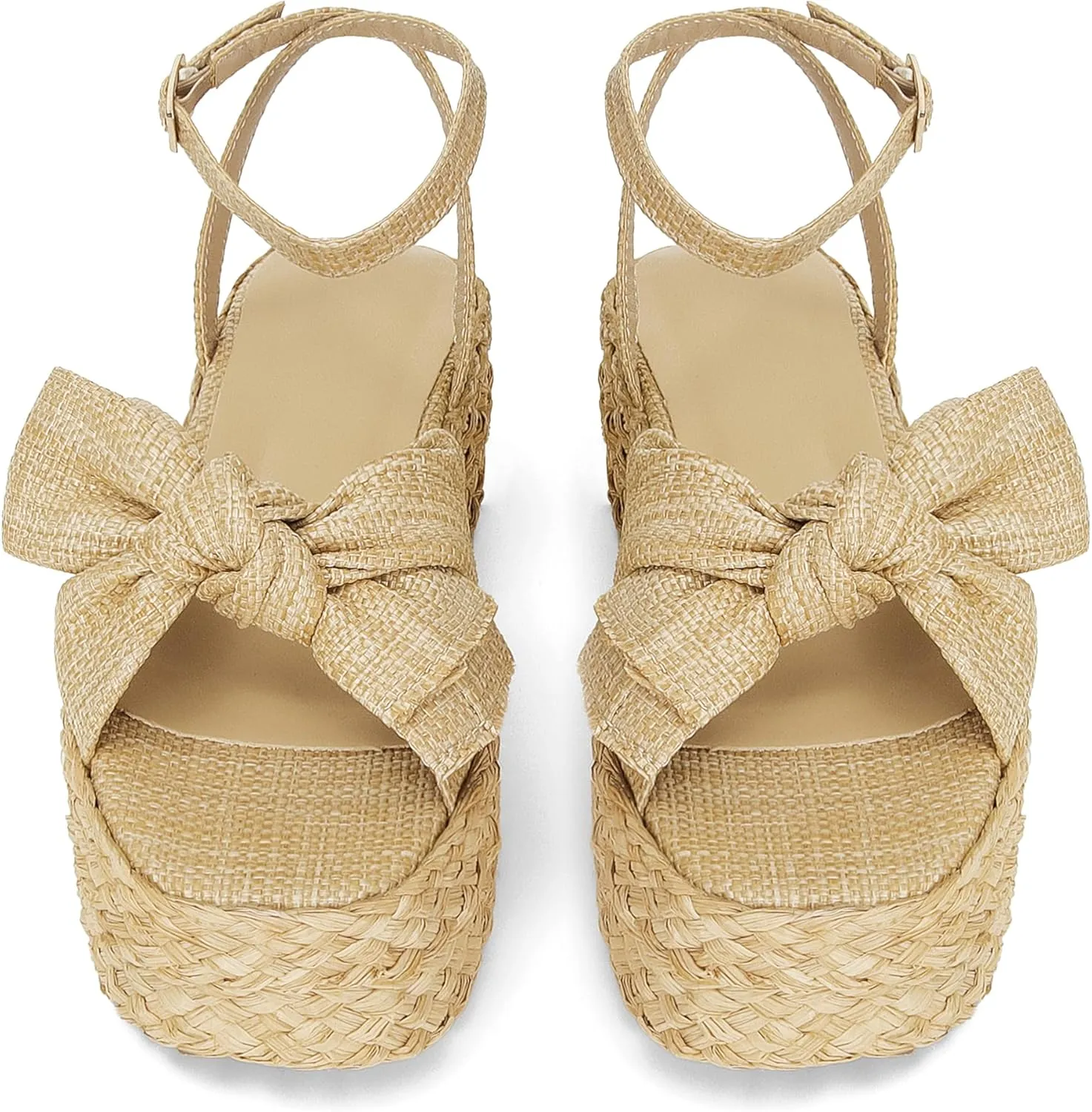 DOEYG Raffia Platform Sandals for Women Comfortable Casual Adjustable Buckle Strap Summer Open Toe Woven Slingback Beach Sandals