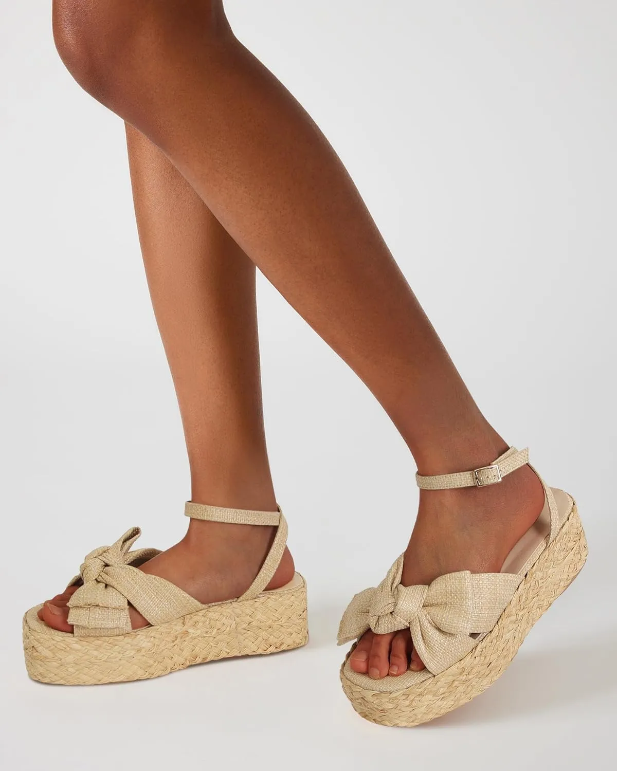 DOEYG Raffia Platform Sandals for Women Comfortable Casual Adjustable Buckle Strap Summer Open Toe Woven Slingback Beach Sandals