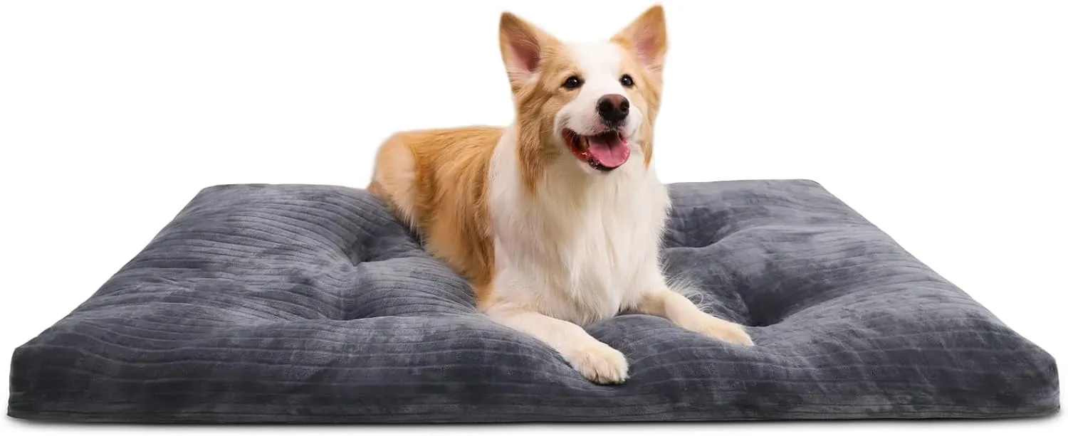 Dog Crate Bed Washable Dog Beds for Large Dogs Deluxe Thick Flannel Fluffy Comfy Kennel Pad Anti-Slip & Anti-Scratch Pet Sleeping Mat, 35 x 23 Inch, Gray