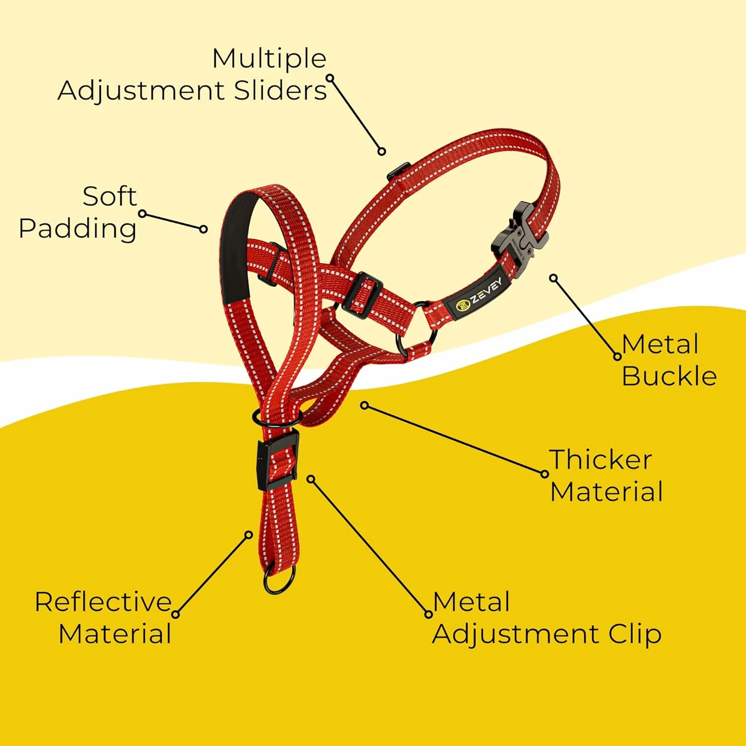 Dog Headcollar with Leash and Safety Strap Stops Heavy Pulling On The Leash Padded Reflective Head Halter for Small Medium Large Dogs Adjustable Head Harness for Training and Walking, (XL, RED)
