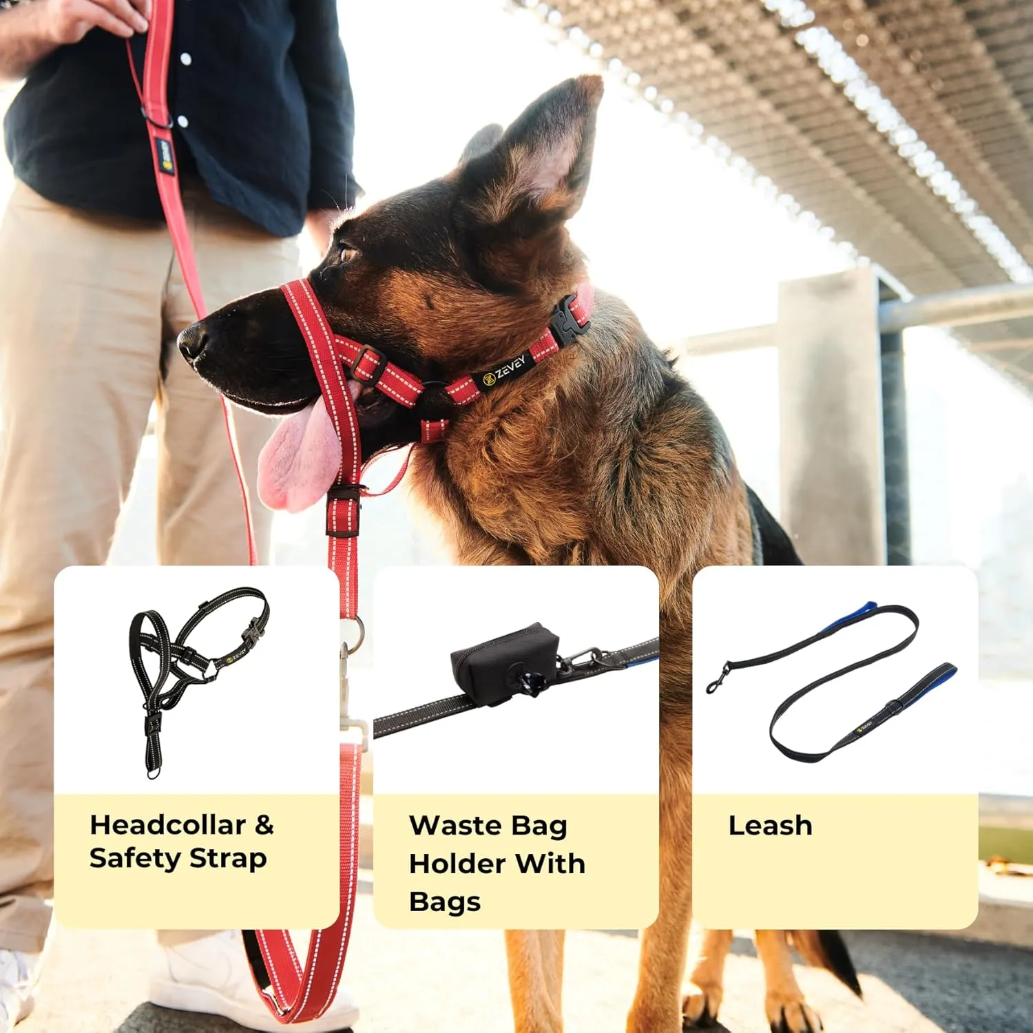 Dog Headcollar with Leash and Safety Strap Stops Heavy Pulling On The Leash Padded Reflective Head Halter for Small Medium Large Dogs Adjustable Head Harness for Training and Walking, (XL, RED)
