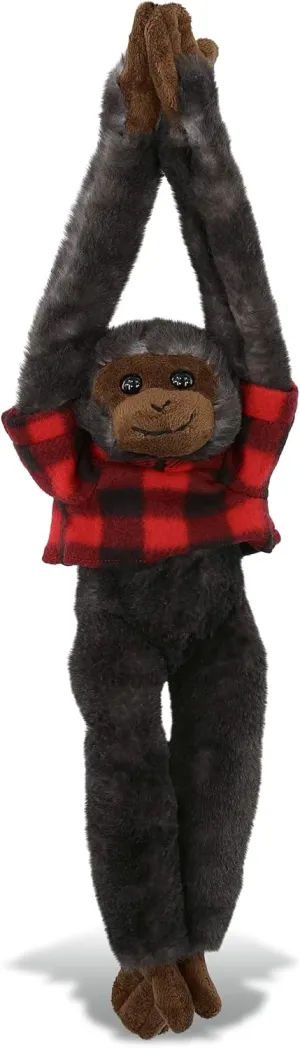 DolliBu Capuchin Monkey Stuffed Animal with Plaid Red Hoodie Sweater and Personalization - Monkey Plush Lumberjack Stuffed Toy with Plaid Jacket Dress Up for Christmas, Holiday, Winter - 21 Inches