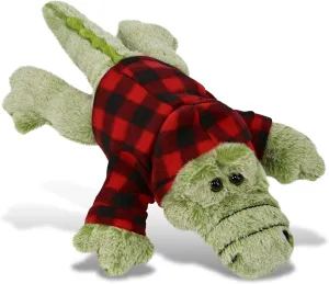 DolliBu Soft Alligator Stuffed Animal with Plaid Red Hoodie Sweater and Personalization - Alligator Plush Lumberjack Stuffed Toy with Plaid Jacket Dress Up for Christmas, Holiday, Winter - 16.5 Inches