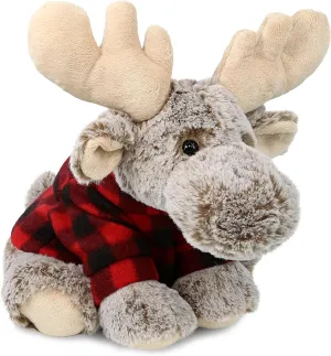 DolliBu Soft Moose Stuffed Animal with Plaid Red Hoodie Sweater and Personalization - Cute Moose Plush Lumberjack Stuffed Toy with Plaid Jacket Dress Up for Christmas, Holiday, Winter - 12 Inches