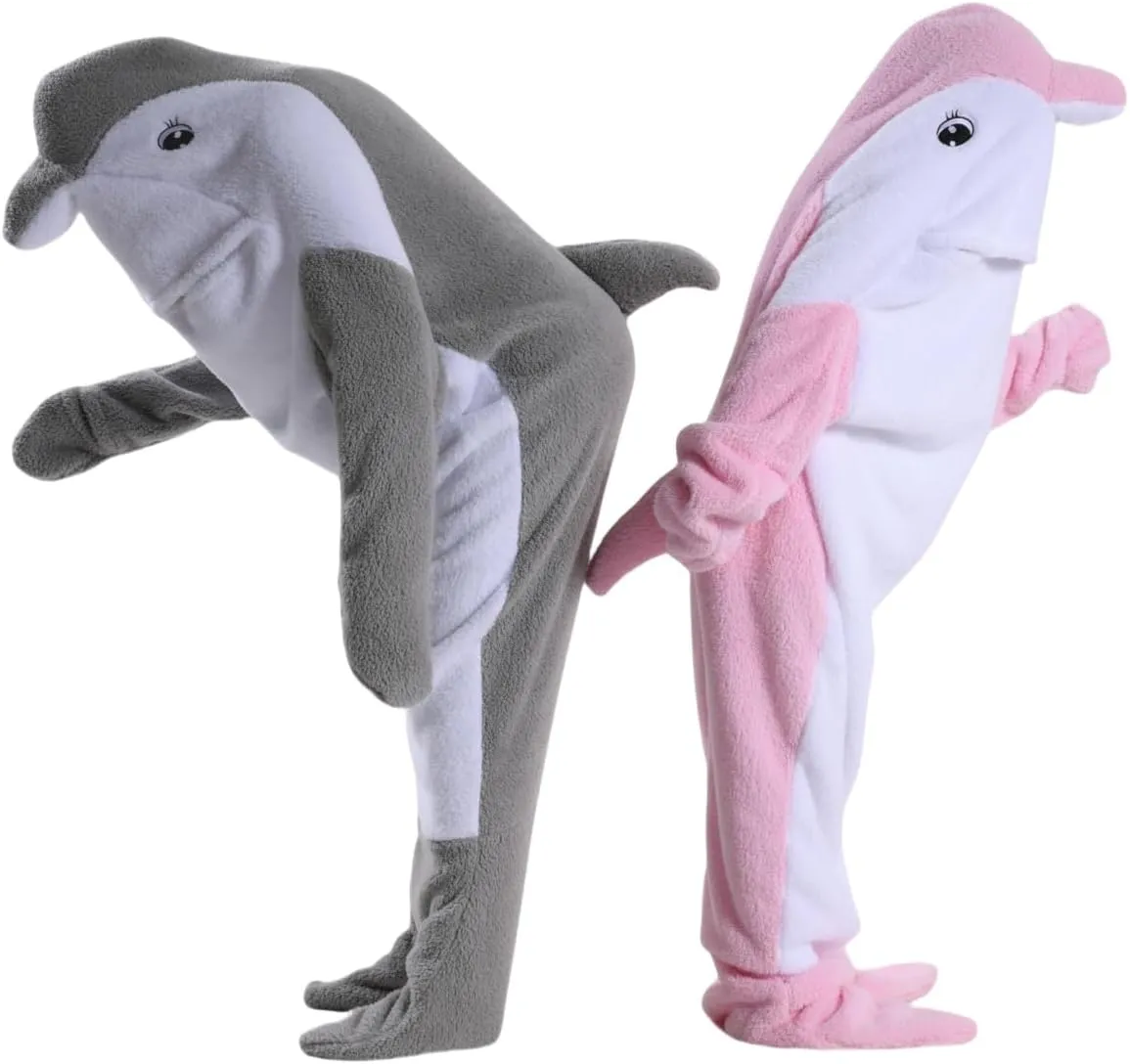 Dolphin Wearable Blanket Hoodie for Adults Kids Super Soft Cozy Dolphin Costume