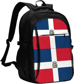 Dominican Flag Travel Backpacks Casual Backpack Large Capacity Laptop Rucksack Luggage Daypacks with USB Charging Port Multi-Pockets Bags for Hiking