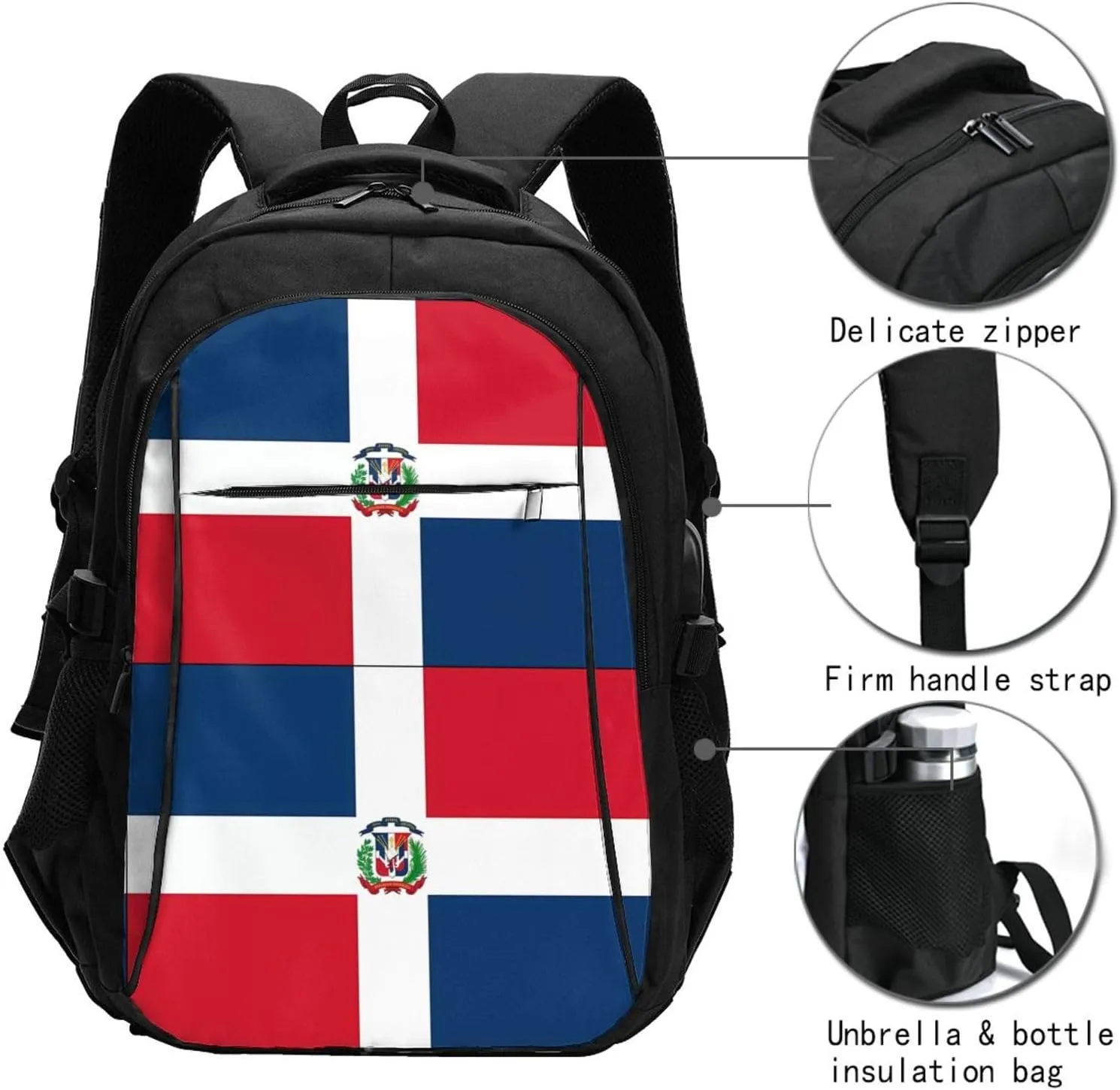 Dominican Flag Travel Backpacks Casual Backpack Large Capacity Laptop Rucksack Luggage Daypacks with USB Charging Port Multi-Pockets Bags for Hiking