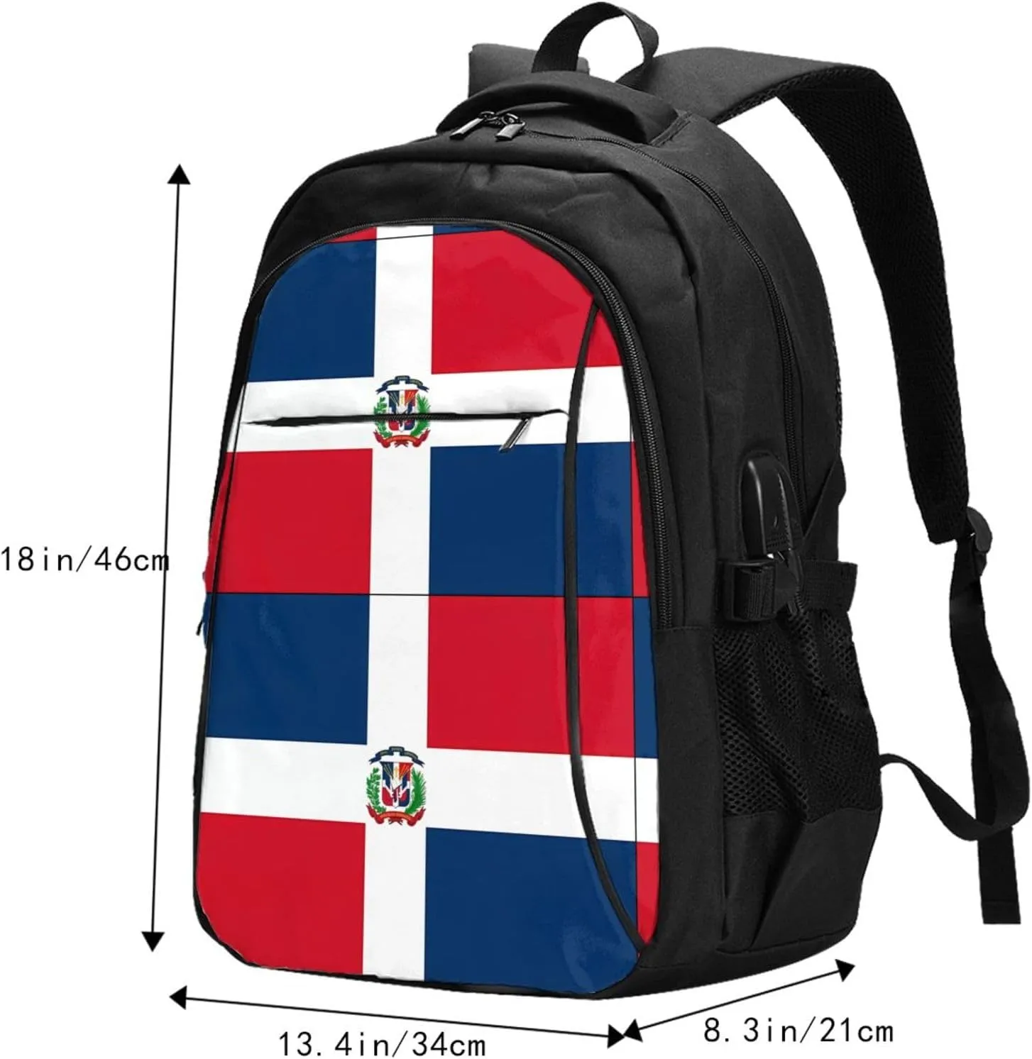 Dominican Flag Travel Backpacks Casual Backpack Large Capacity Laptop Rucksack Luggage Daypacks with USB Charging Port Multi-Pockets Bags for Hiking