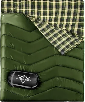 Double Sleeping Bag for Adults Kids Camping, XL Queen Size Sleeping Bags for 2 Person All Season Hiking Backpacking, Lightweight Waterproof with Compression Sack