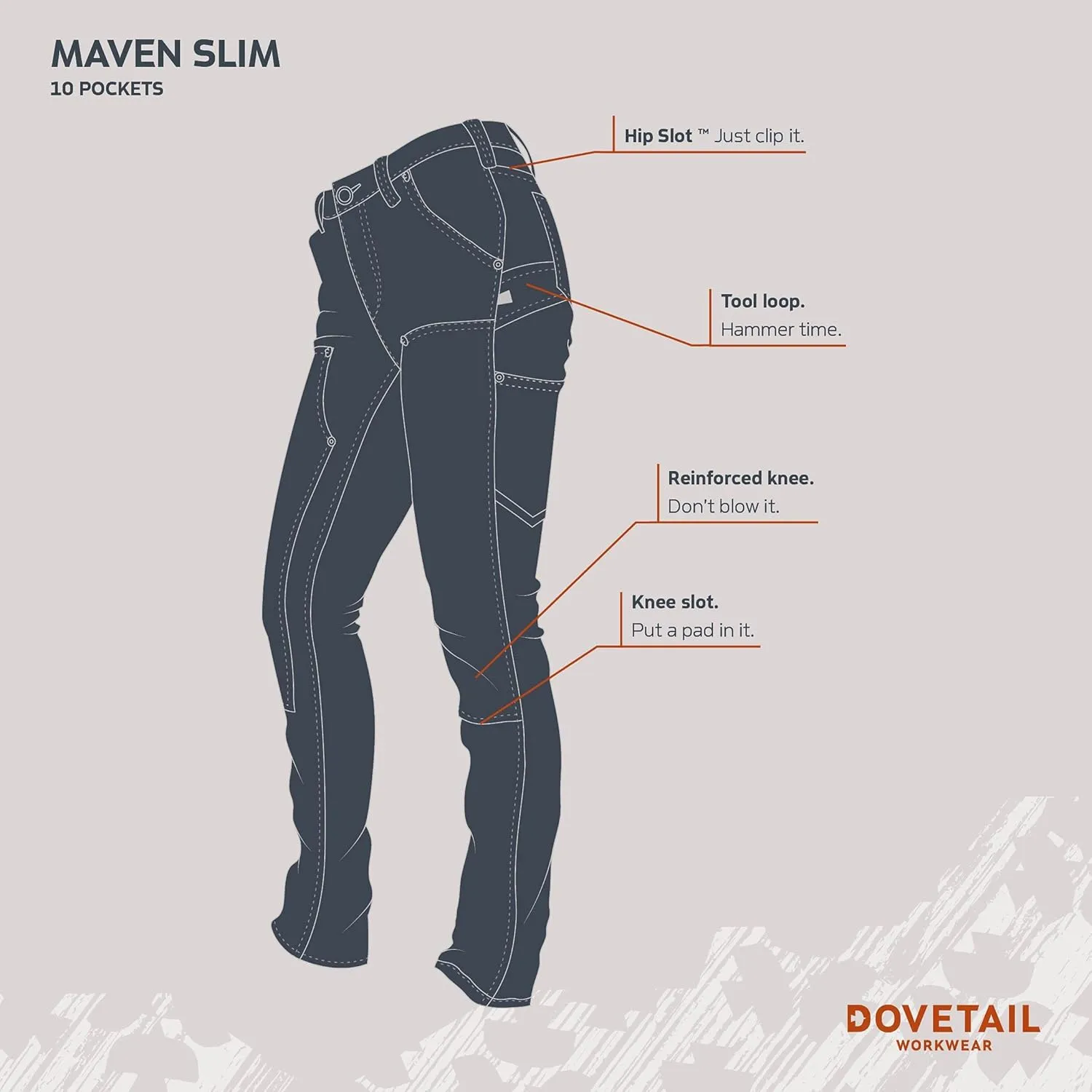 Dovetail Workwear Maven Slim Cargo Pants for Women, Slim Leg Fit, 10 Functional Pockets