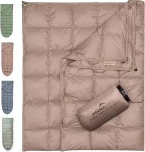Down Camping Blanket with Footbox - Packable Warm Puffy Lightweight Camp Quilt - Water Resistant for Backpacking Hiking Travel – Compact Outdoor Throw Sleeping Blanket with Bag - 52x77