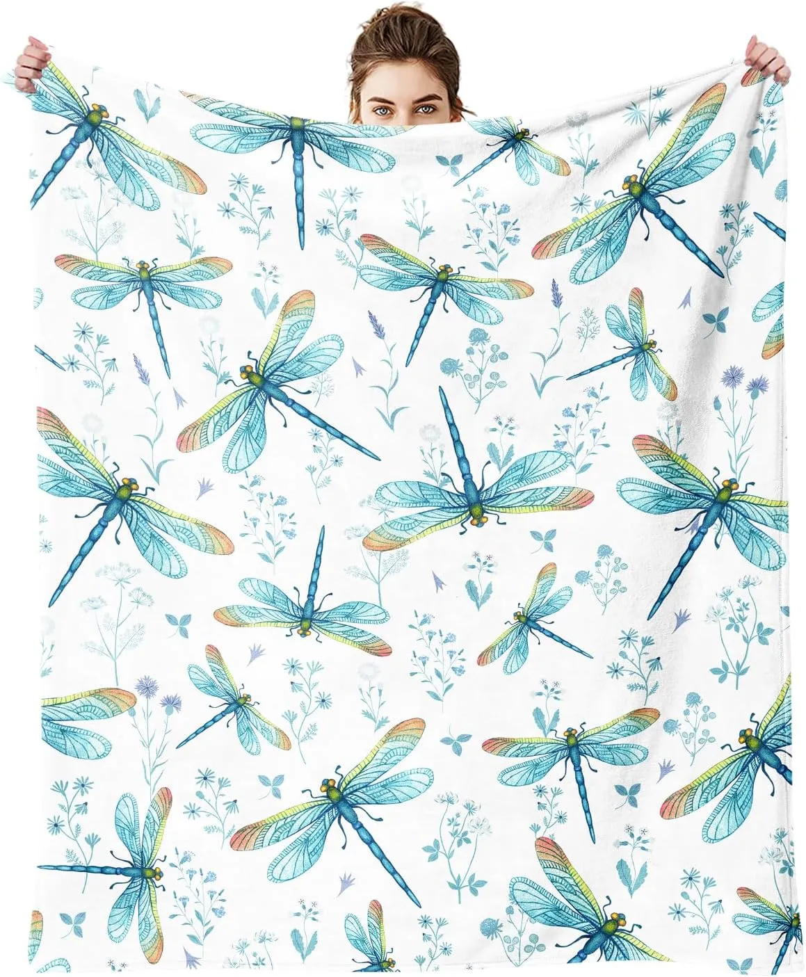 Dragonfly blanket 50X60 Inch,Flannel Cute Blue Dragonfly Blanket, Dragonfly Blanket Is The Best Gift for Dragonfly Lovers, Girls, Women, Adults,Family,Friends,Suitable for Sofa,Hair,Travel,Camping