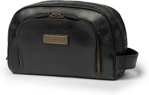DRAKENSBERG Men's Leather 'Ben' Classic Travel Toiletry Bag with Many Compartments, Vintage, Handmade, 5 Litres, Vintage Black, Toiletry bag