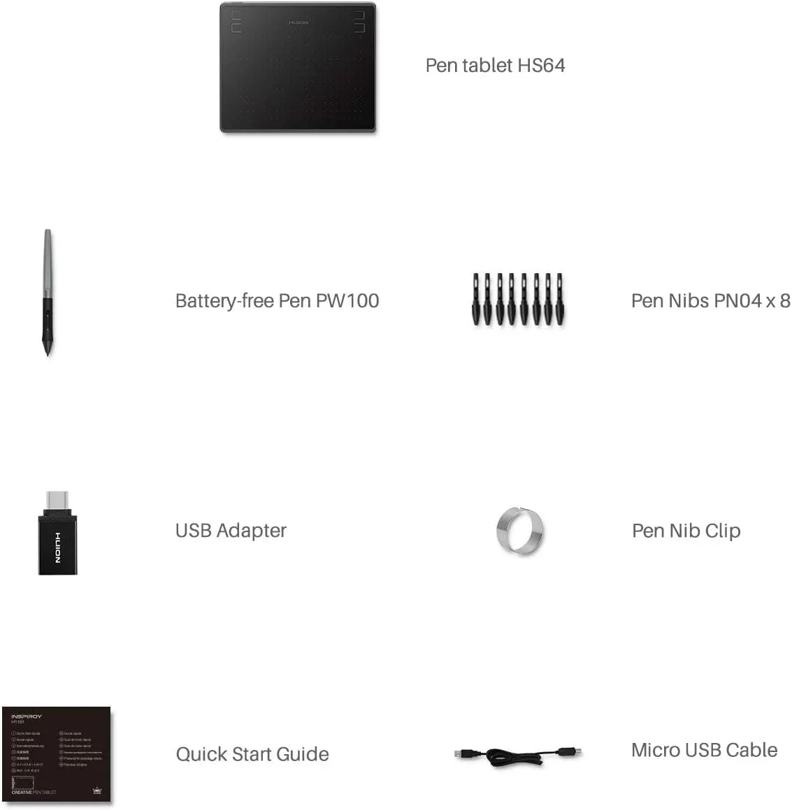 Drawing Tablet HUION HS64 Beginner Graphics OSU Tablet with Battery-Free Stylus 8192 Pressure Sensitive for Digital Art, Painting & Design, Compatible with Windows, Mac, Android & Linux Black