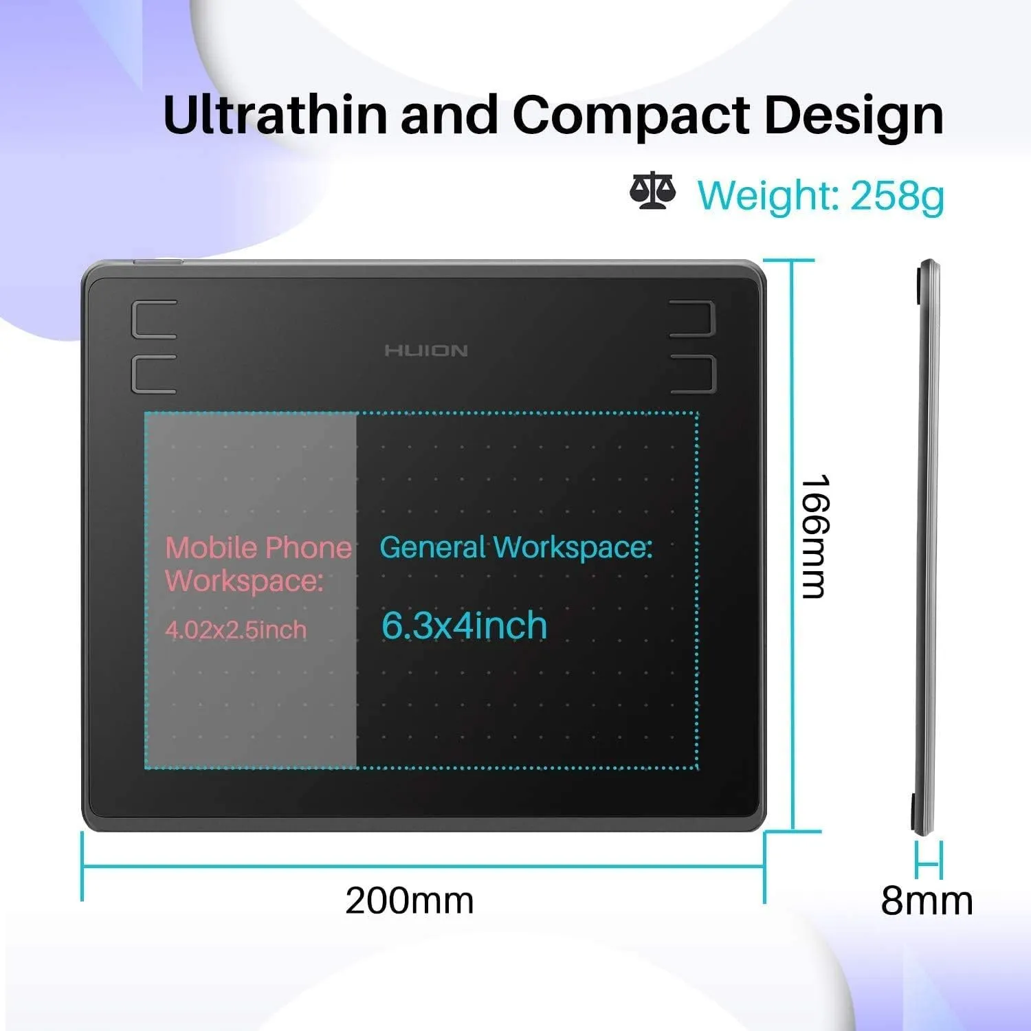 Drawing Tablet HUION HS64 Beginner Graphics OSU Tablet with Battery-Free Stylus 8192 Pressure Sensitive for Digital Art, Painting & Design, Compatible with Windows, Mac, Android & Linux Black