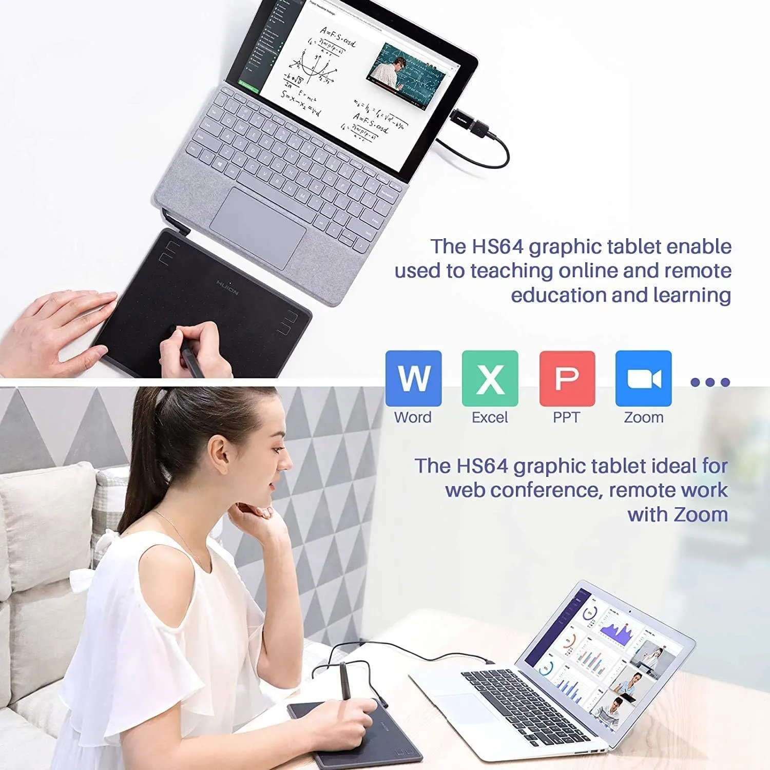 Drawing Tablet HUION HS64 Beginner Graphics OSU Tablet with Battery-Free Stylus 8192 Pressure Sensitive for Digital Art, Painting & Design, Compatible with Windows, Mac, Android & Linux Black