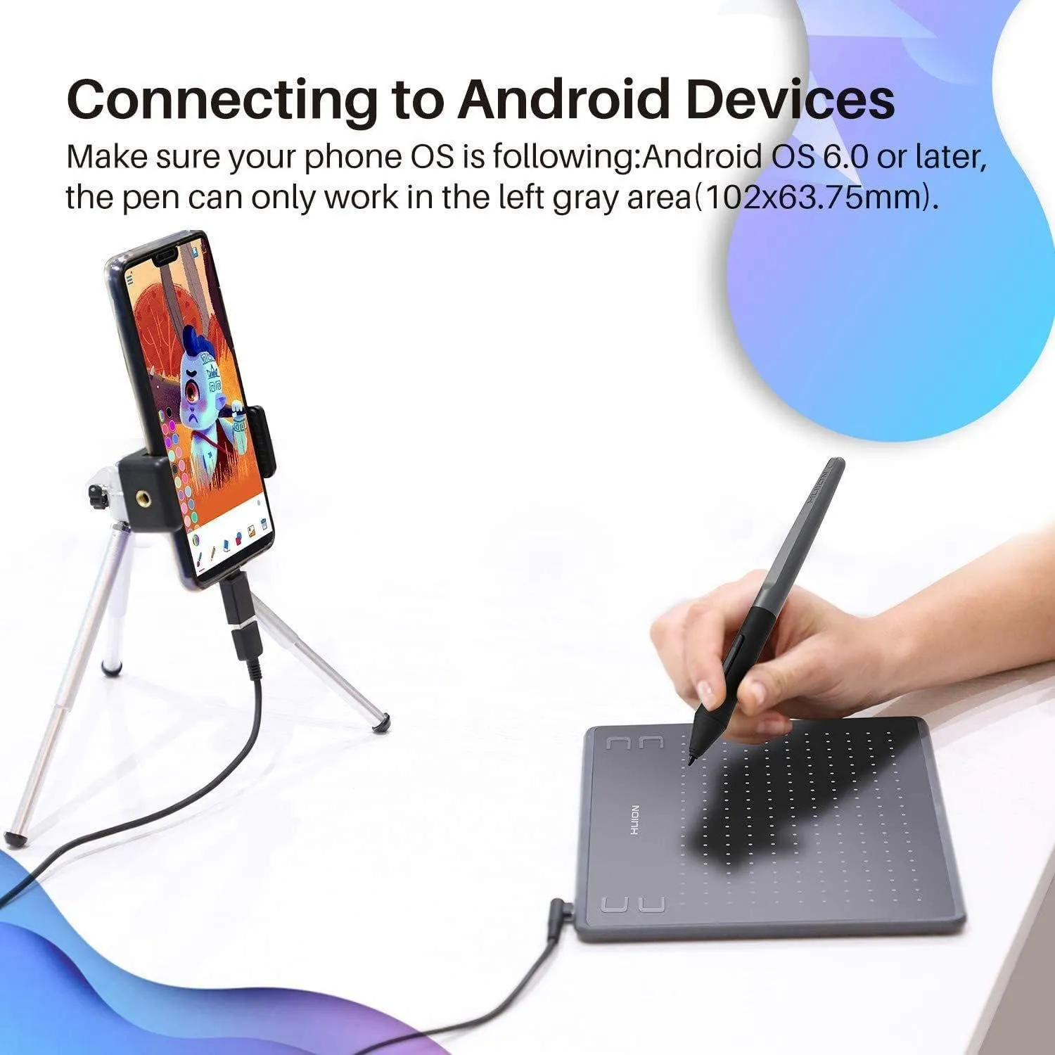 Drawing Tablet HUION HS64 Beginner Graphics OSU Tablet with Battery-Free Stylus 8192 Pressure Sensitive for Digital Art, Painting & Design, Compatible with Windows, Mac, Android & Linux Black