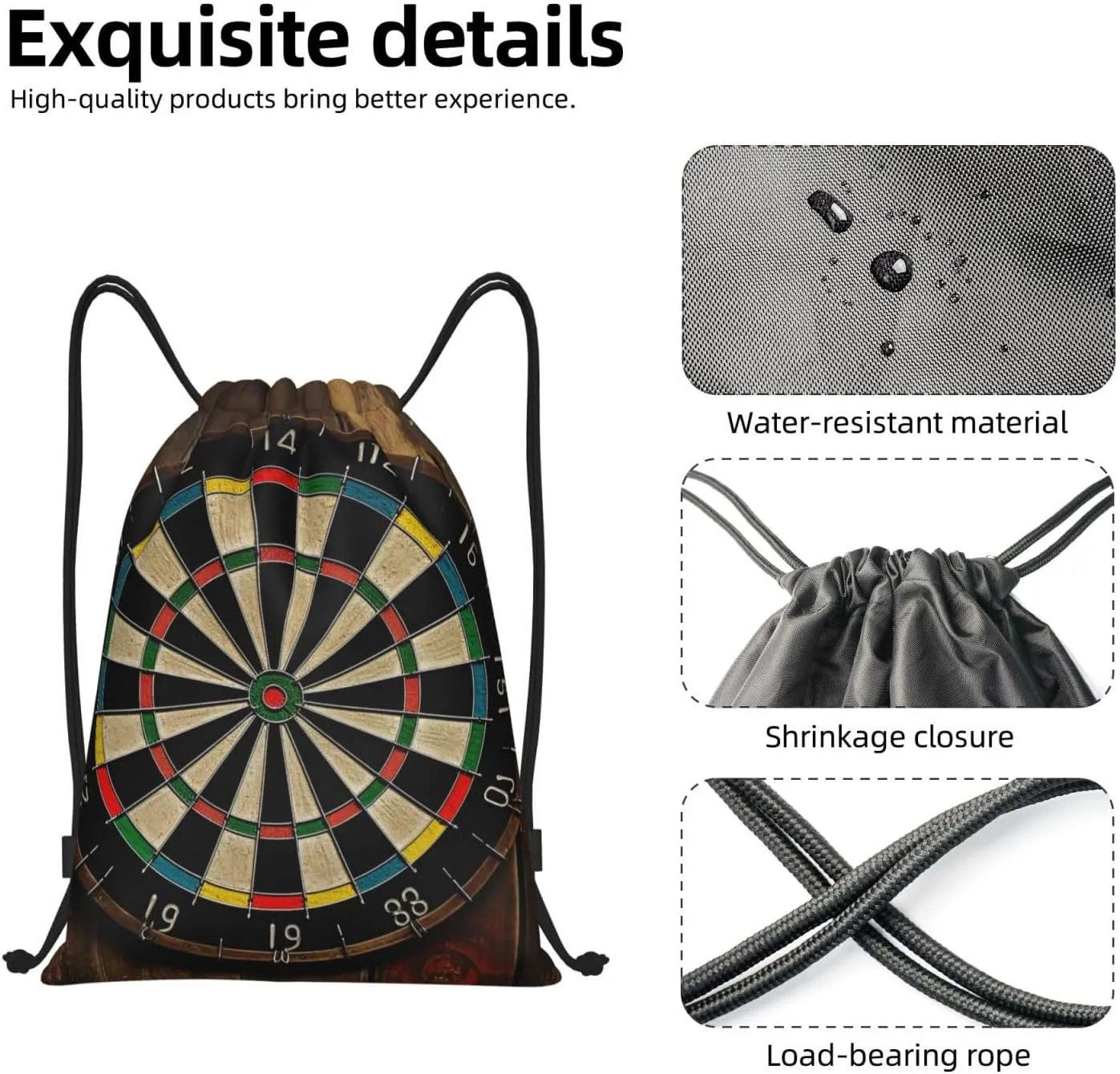 Drawstring Backpack Waterproof String Bag Dart Board Sport Gym Sackpack Lightweight Cinch Bag