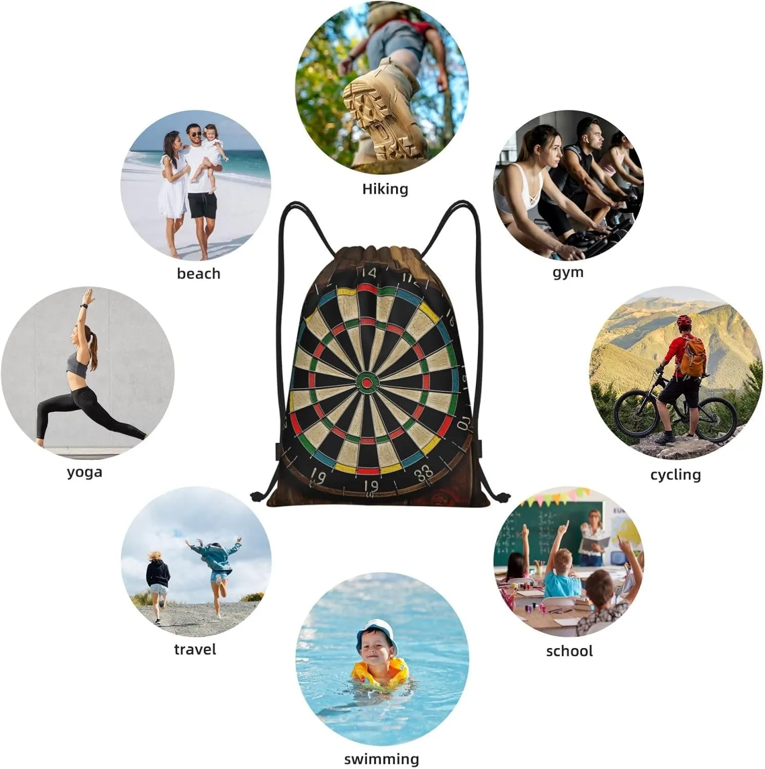 Drawstring Backpack Waterproof String Bag Dart Board Sport Gym Sackpack Lightweight Cinch Bag