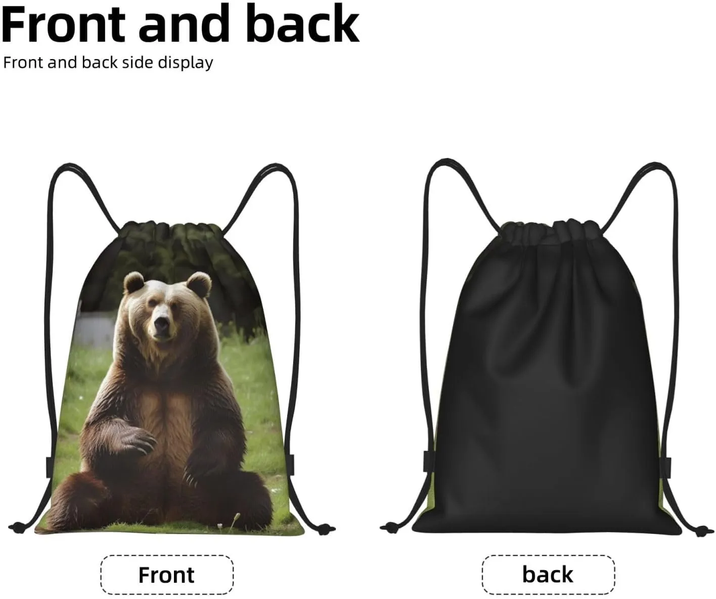 Drawstring Backpack Waterproof String Bag Hi Bear Sit on the Lawn Sport Gym Sackpack Lightweight Cinch Bag