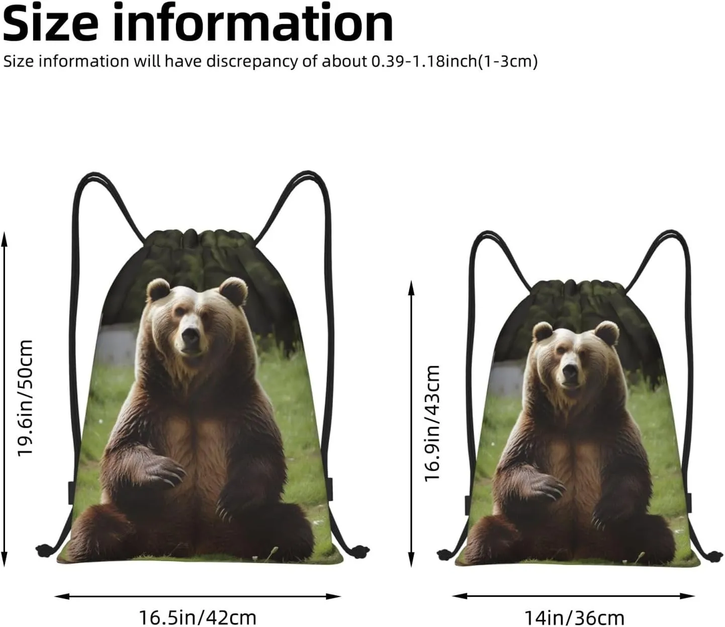 Drawstring Backpack Waterproof String Bag Hi Bear Sit on the Lawn Sport Gym Sackpack Lightweight Cinch Bag
