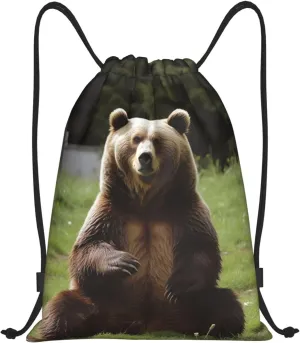 Drawstring Backpack Waterproof String Bag Hi Bear Sit on the Lawn Sport Gym Sackpack Lightweight Cinch Bag
