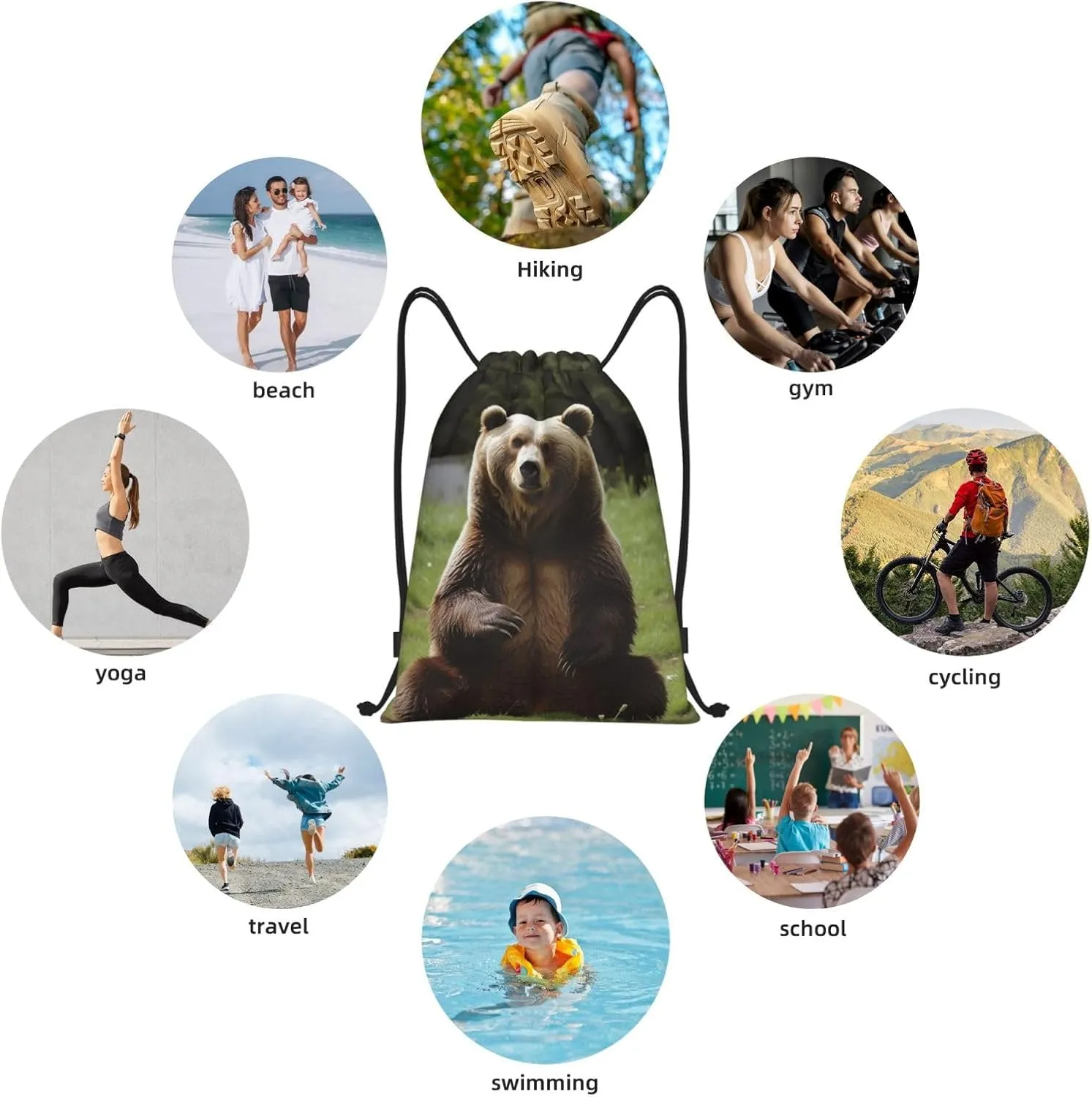 Drawstring Backpack Waterproof String Bag Hi Bear Sit on the Lawn Sport Gym Sackpack Lightweight Cinch Bag