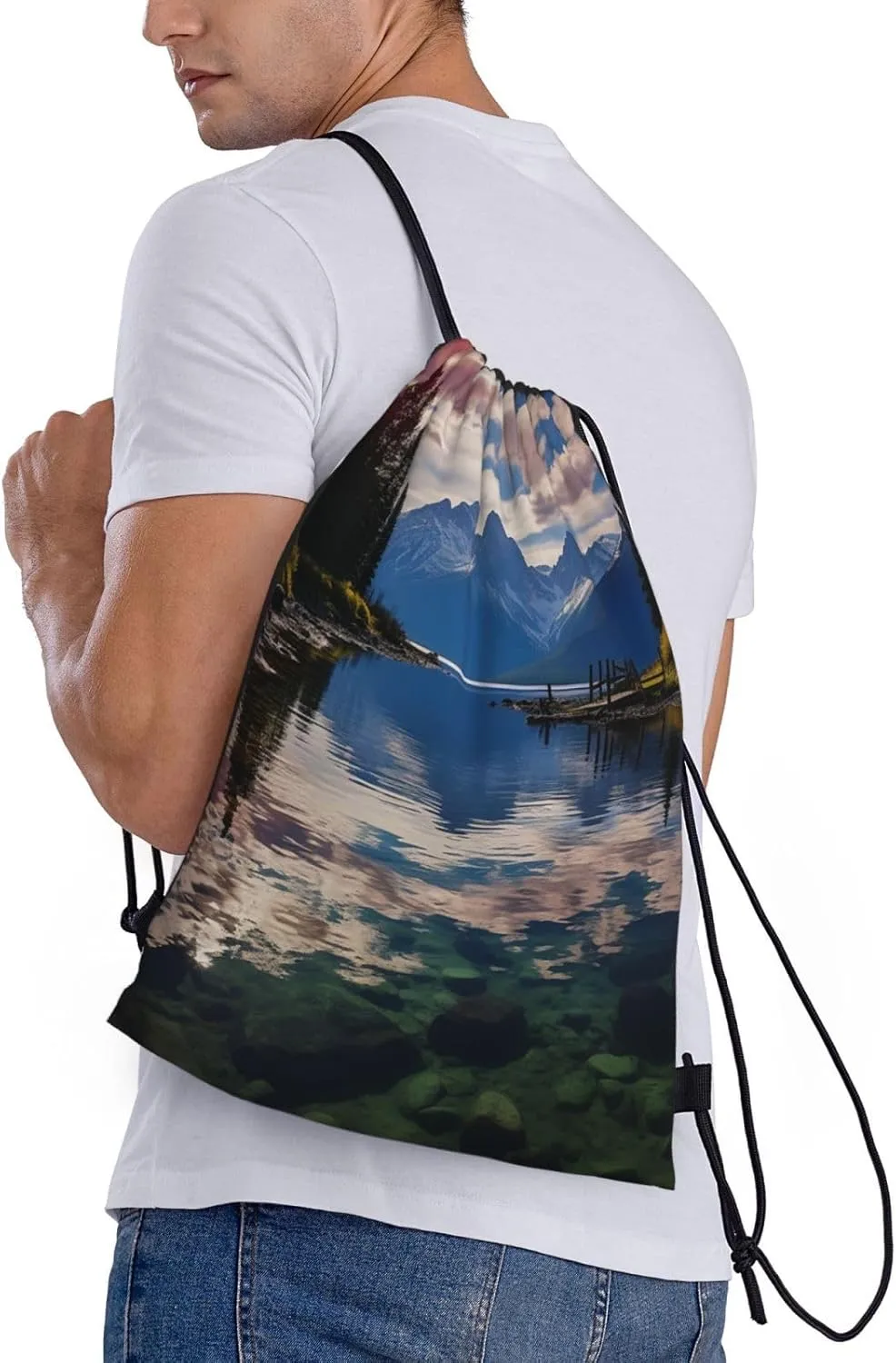 Drawstring Backpack Waterproof String Bag National park lake Sport Gym Sackpack Lightweight Cinch Bag