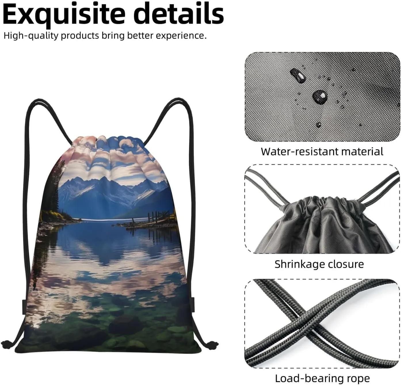 Drawstring Backpack Waterproof String Bag National park lake Sport Gym Sackpack Lightweight Cinch Bag